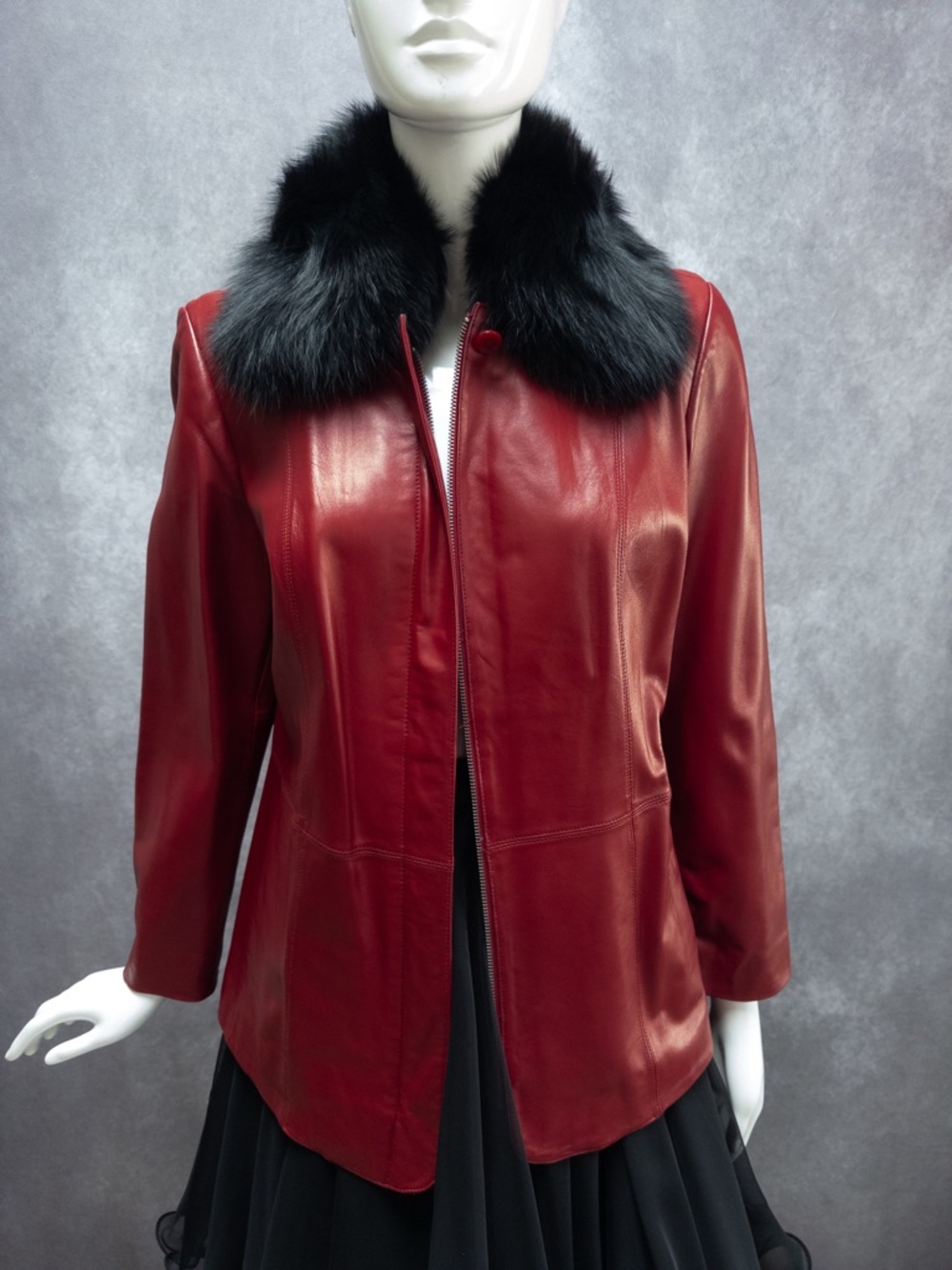 Sold ‼️ Vintage Y2K Preston & York Red Lambskin Leather Jacket, Genuine Fox Fur